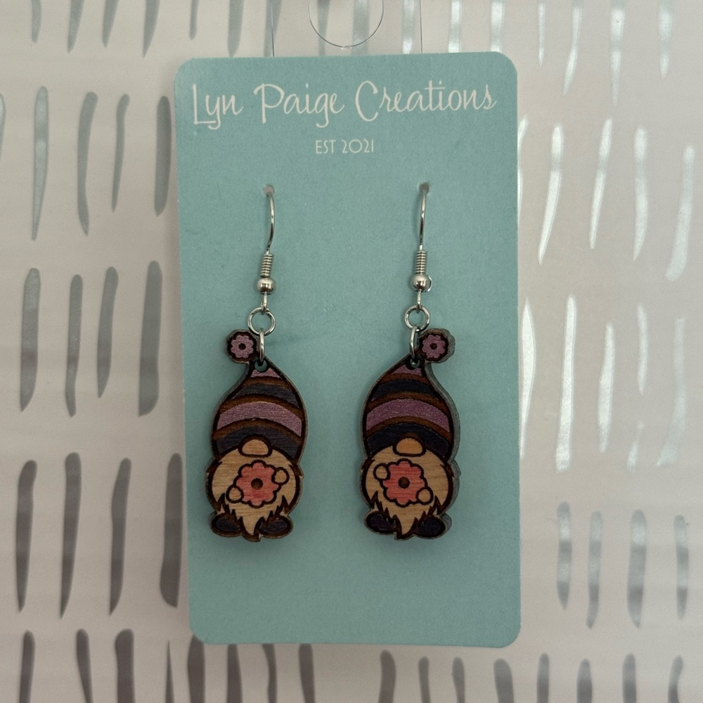 Wooden Gnome Earrings
